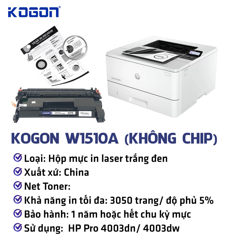 HỘP MỰC IN LASER KOGON W1510A (KHÔNG CHIP)