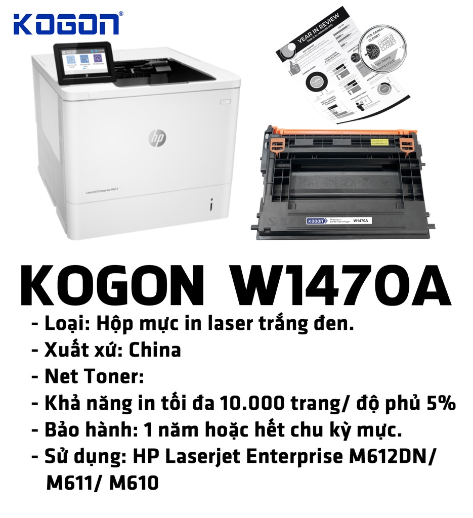 HỘP MỰC IN LASER KOGON W1470A (KHÔNG CHIP)