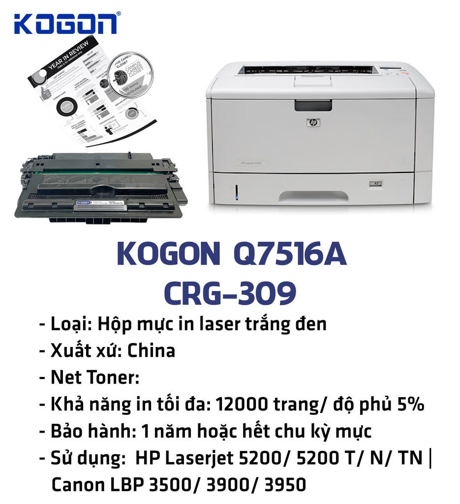 HỘP MỰC IN LASER KOGON Q7516A/ 309