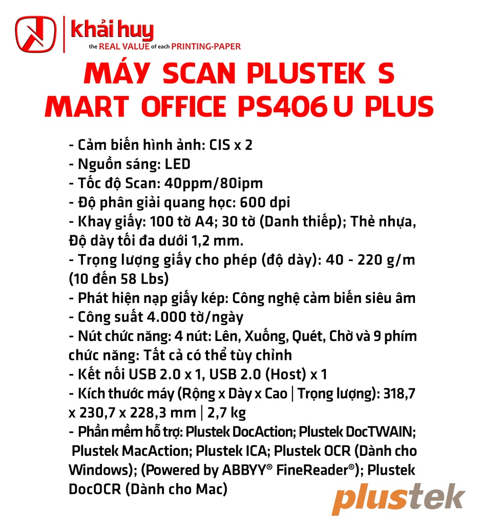 MÁY QUÉT PLUSTEK SMARTOFFICE PS406U PLUS