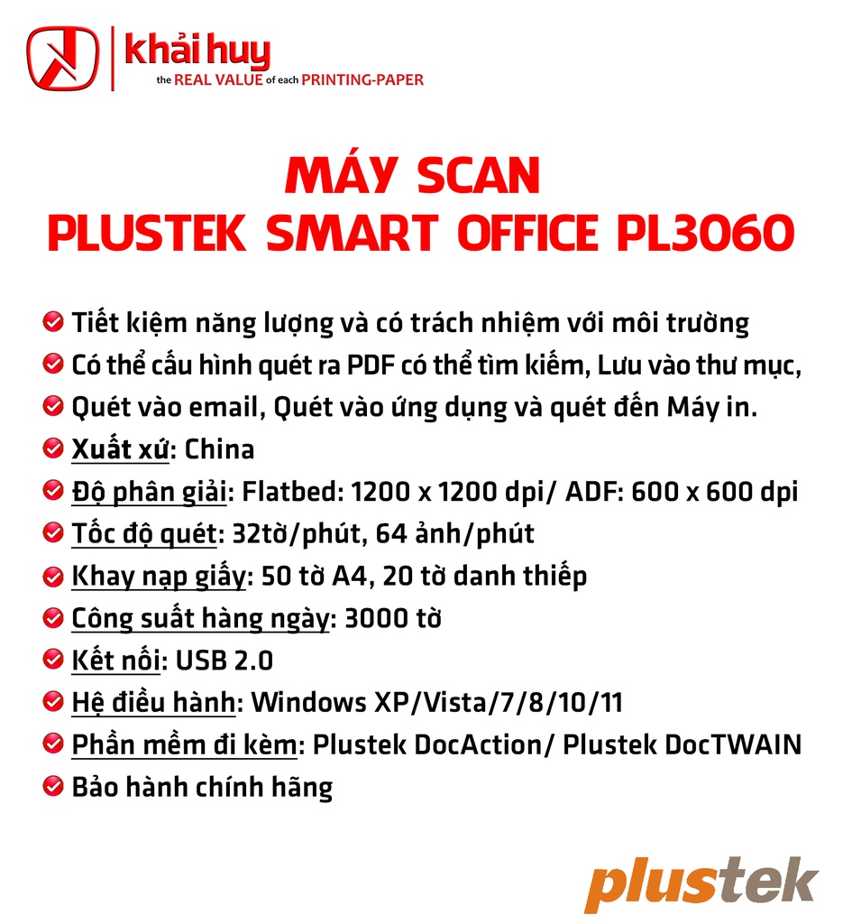 MÁY QUÉT PHẲNG PLUSTEK SMARTOFFICE PL3060