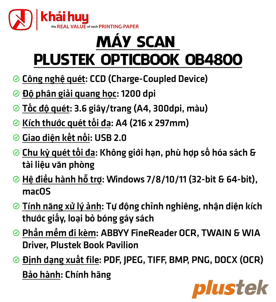 MÁY QUÉT SÁCH PLUSTEK OPTICBOOK 4800