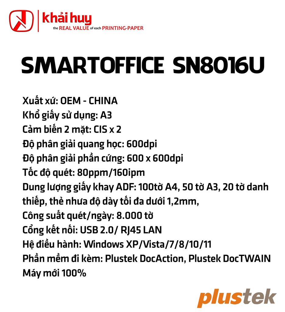 MÁY QUÉT PLUSTEK SMARTOFFICE SN8016U
