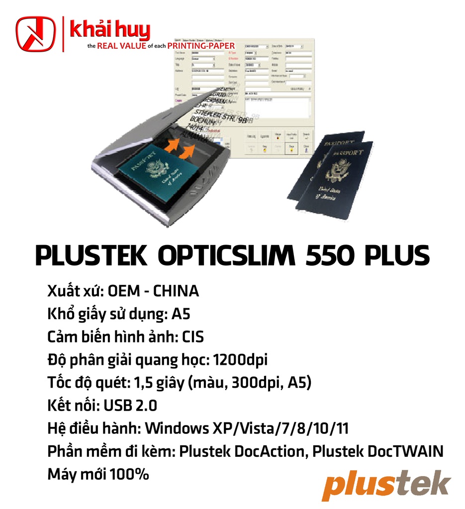 MÁY QUÉT PHẲNG PLUSTEK OPTICSLIM 550 PLUS