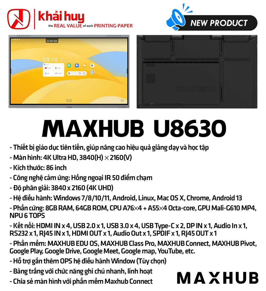 MÀN HÌNH TƯƠNG TÁC GIÁO DỤC MAXHUB U8630