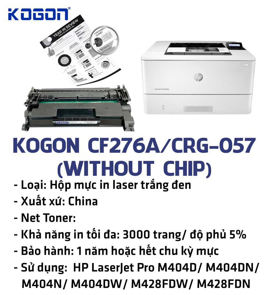 HỘP MỰC IN LASER KOGON CF276A/ 057 (KHÔNG CHIP)