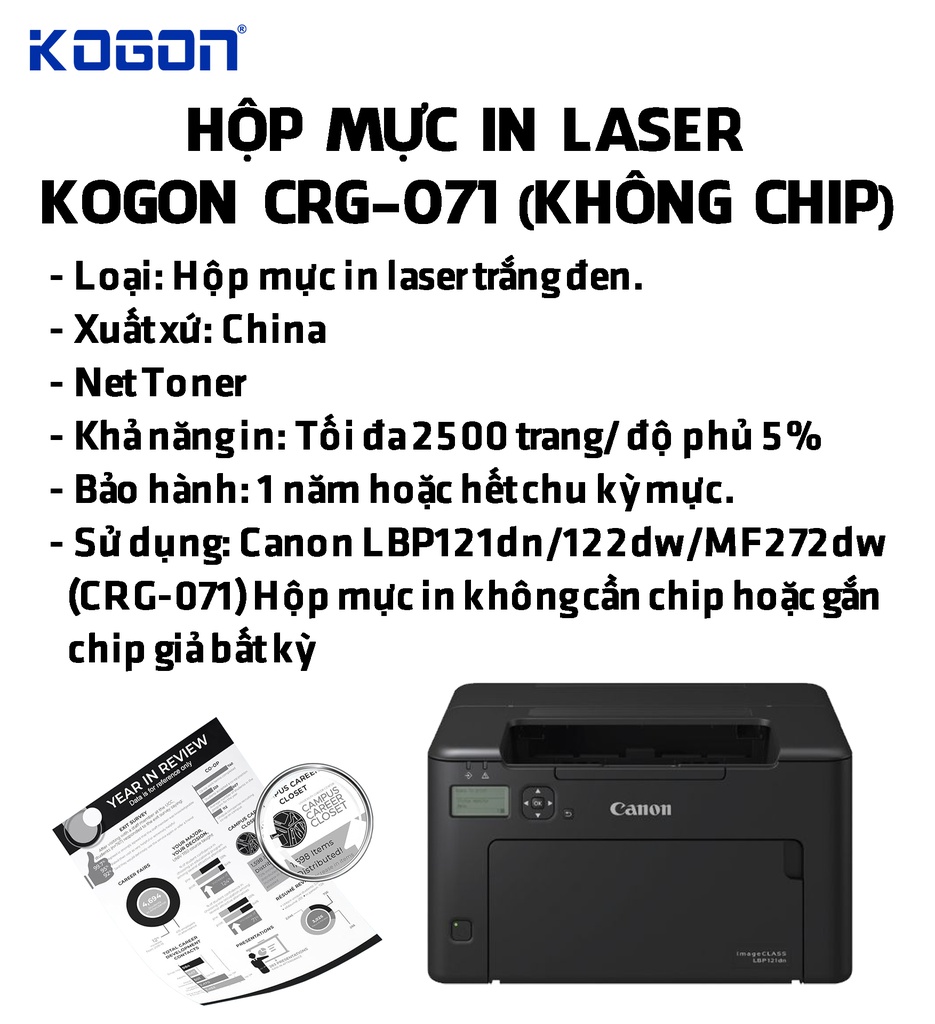 HỘP MỰC IN LASER KOGON CRG-071 (KHÔNG CHIP)